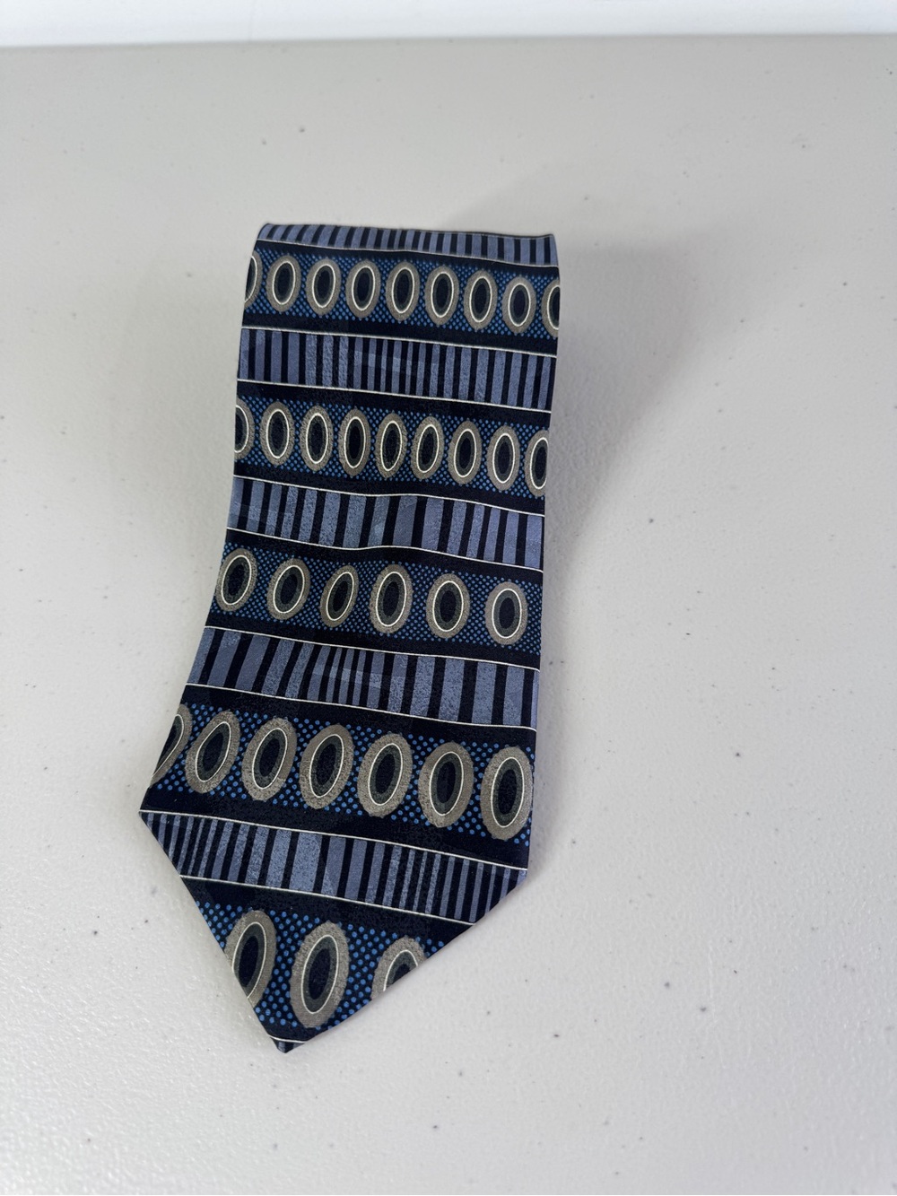 Gianfranco Silk Necktie Navy Geometric Stripe Designer Classic Tie Party - Picture 10 of 12